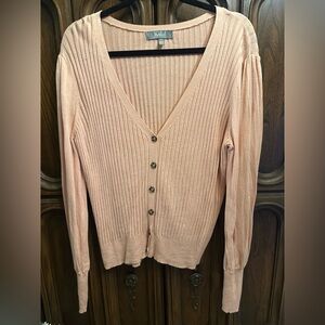 Marled Peach Button-Up V-Neck Cardigan